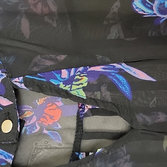 Face Face Black Floral Print Sheer High Low Blouse S - Picture 6 of 12